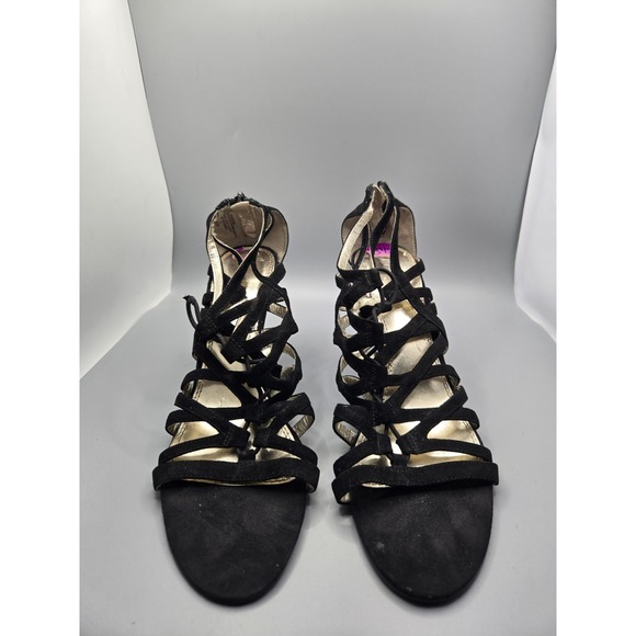 Enzo Angiolini Women's 8.5M Black Suede Strappy Heels Open Toe Zip Back - Picture 5 of 6
